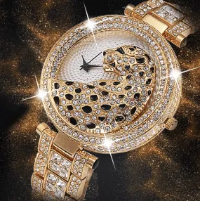 18k Gold Quartz Diamond Leopard Watch