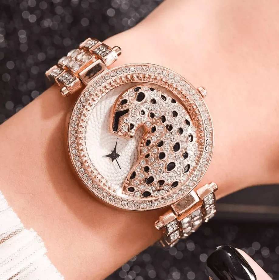 18k Gold Quartz Diamond Leopard Watch