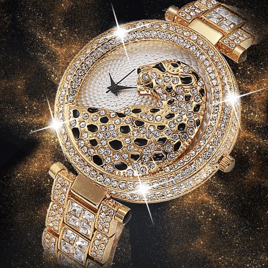 18k Gold Quartz Diamond Leopard Watch