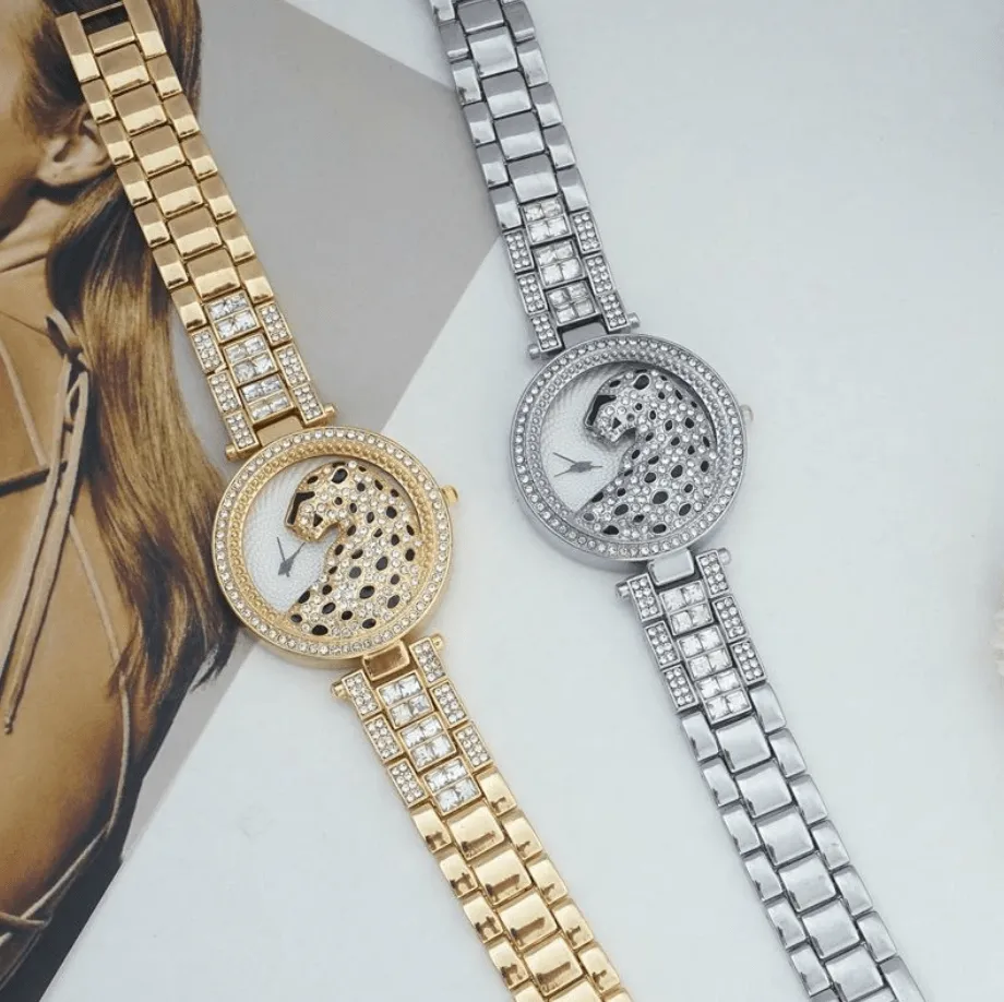 18k Gold Quartz Diamond Leopard Watch
