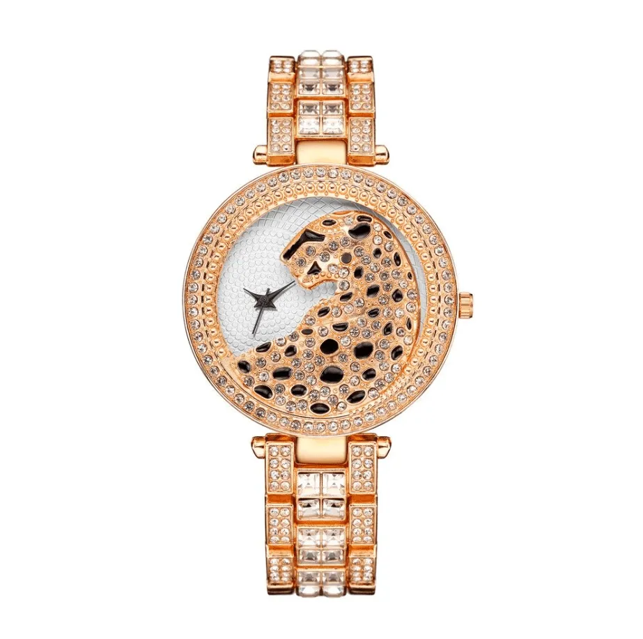 18k Gold Quartz Diamond Leopard Watch
