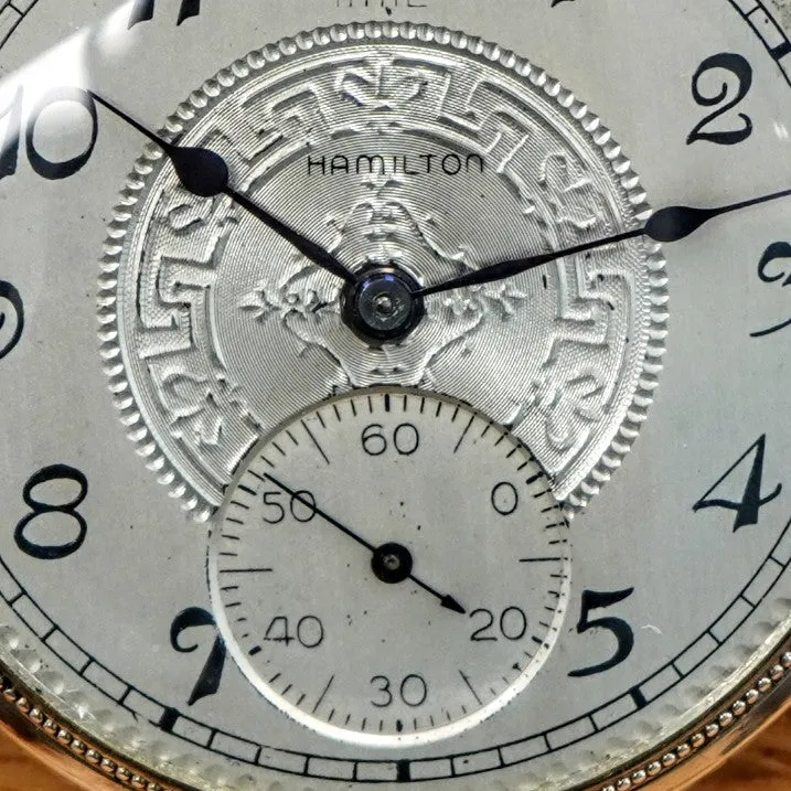 1926 HAMILTON Dress Pocket Watch 12s Grade 912 17 Jewels Adjusted Engraved Decorative 14K White G.F. - Case serial # 6871431