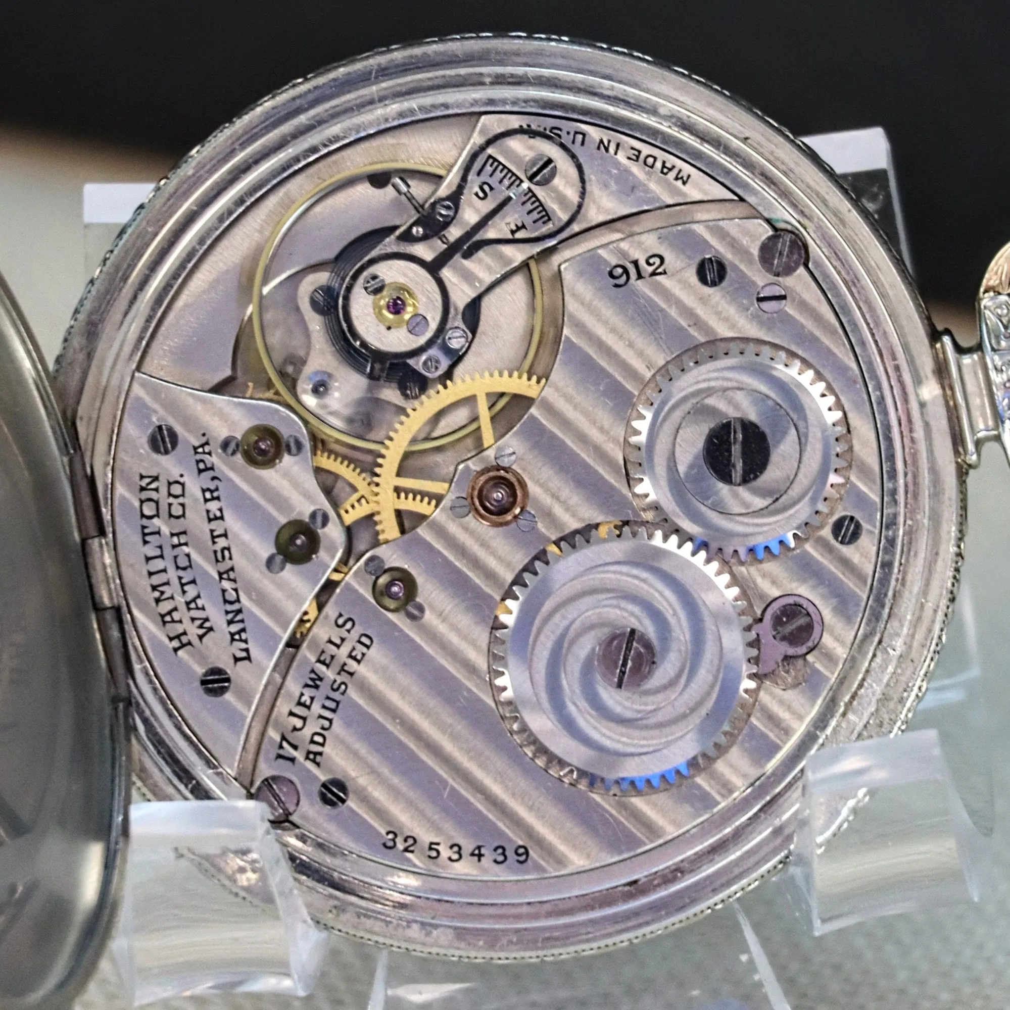 1926 HAMILTON Dress Pocket Watch 12s Grade 912 17 Jewels Adjusted Engraved Decorative 14K White G.F. - Case serial # 6871431