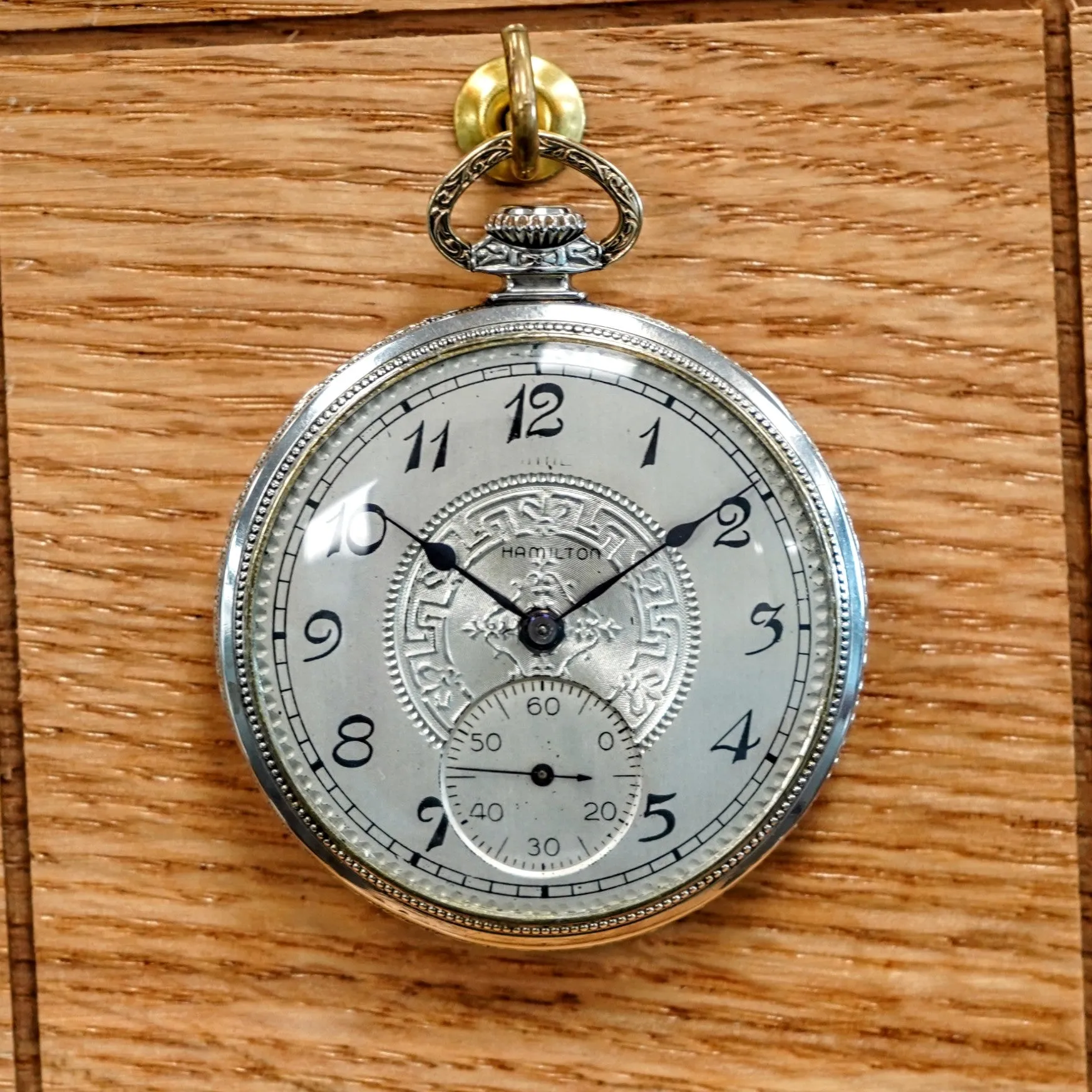 1926 HAMILTON Dress Pocket Watch 12s Grade 912 17 Jewels Adjusted Engraved Decorative 14K White G.F. - Case serial # 6871431