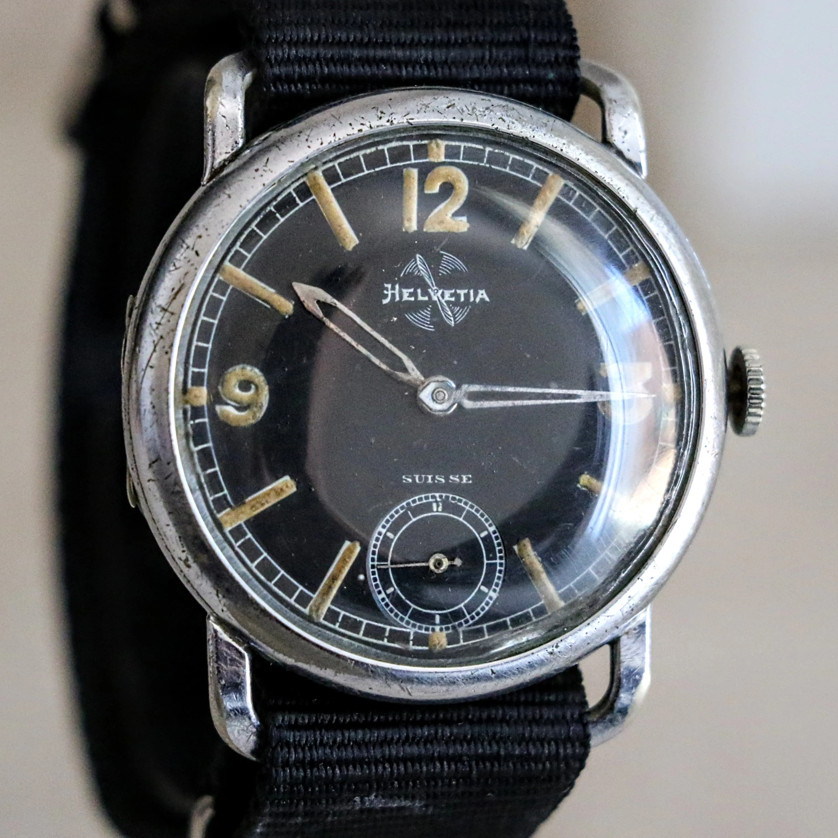 1939 HELVETIA Flieger Jumbo Watch WWII Pilot Vintage Wristwatch Cal. 51S 3 ADJTS