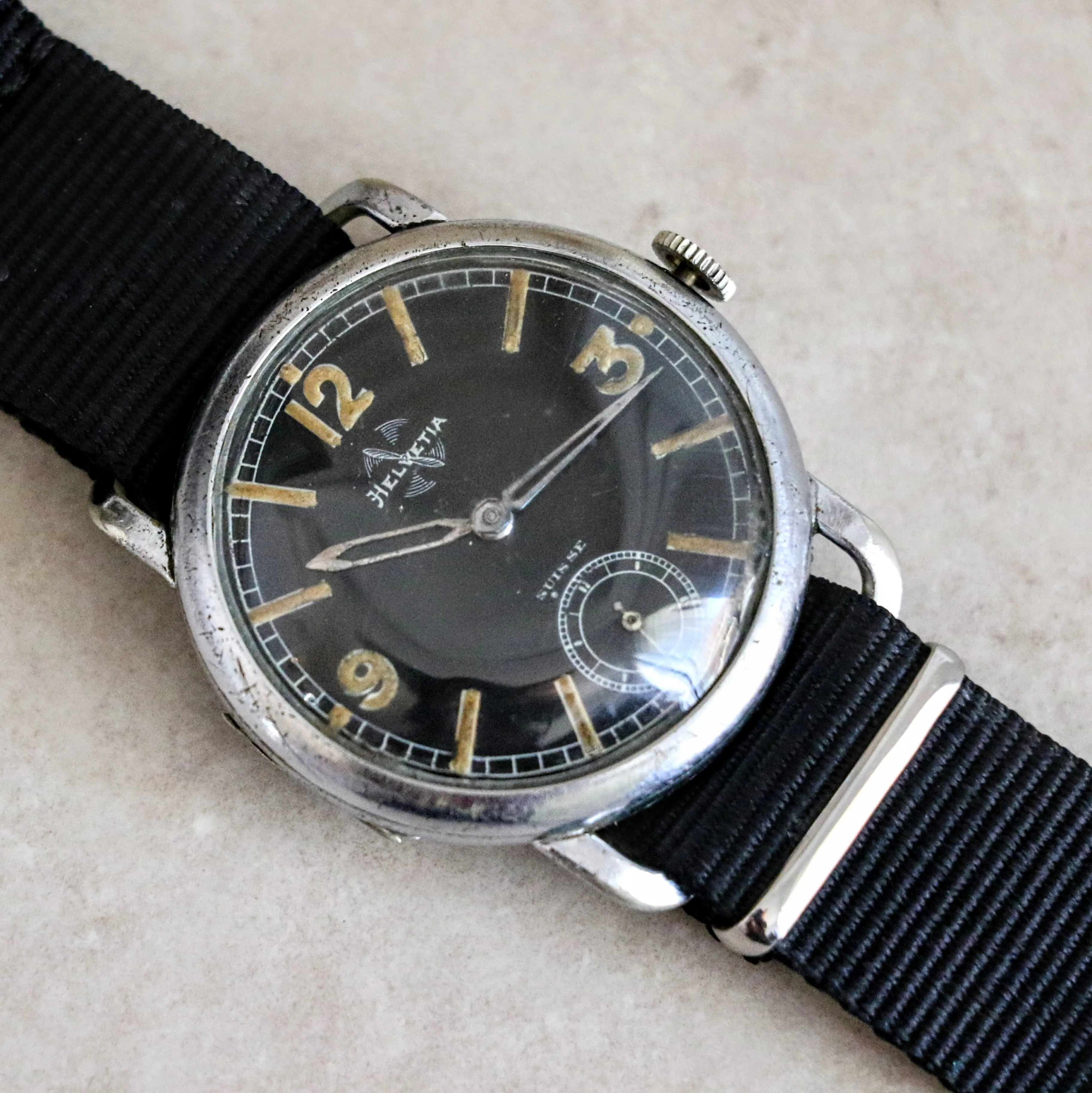 1939 HELVETIA Flieger Jumbo Watch WWII Pilot Vintage Wristwatch Cal. 51S 3 ADJTS