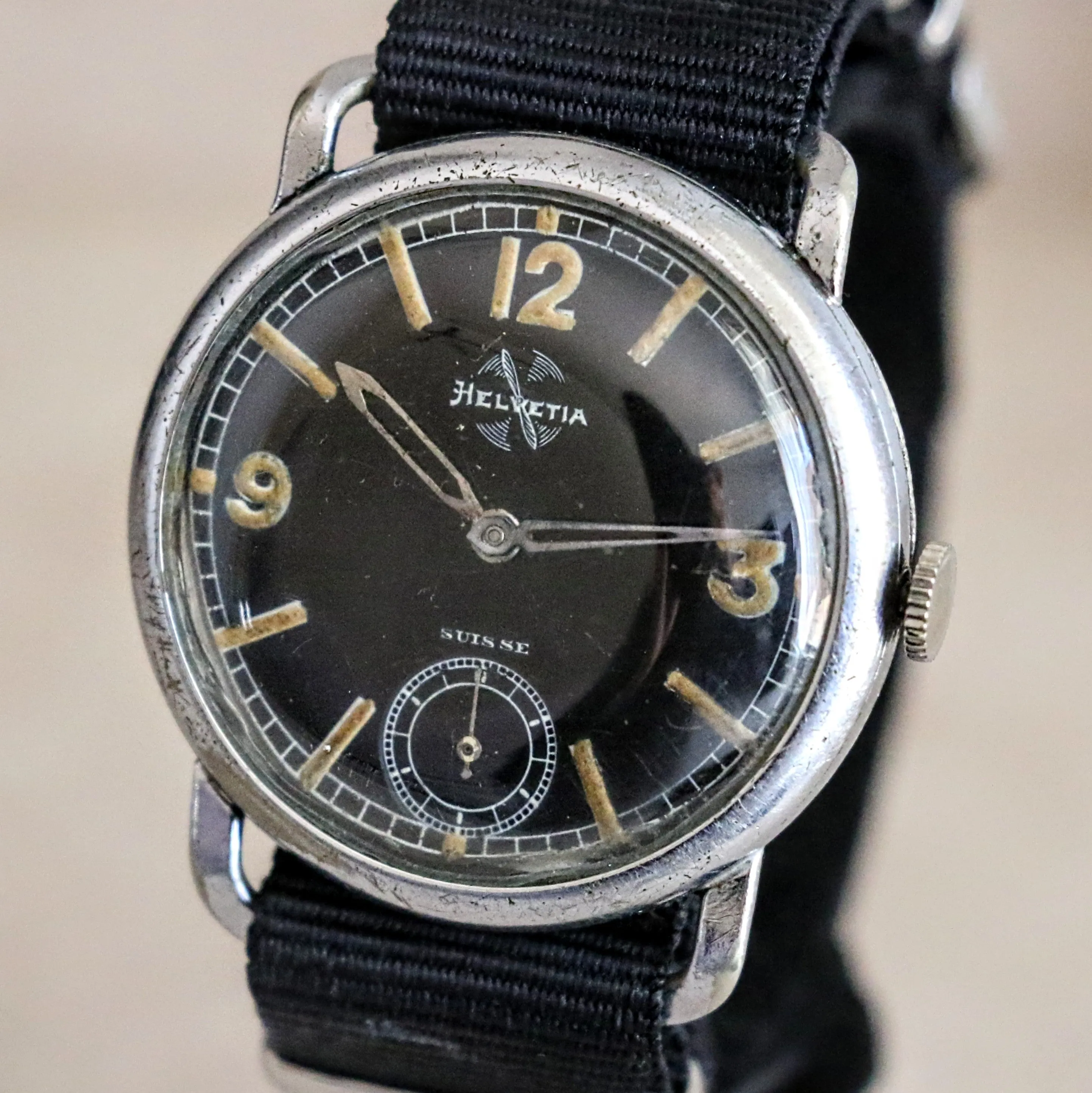 1939 HELVETIA Flieger Jumbo Watch WWII Pilot Vintage Wristwatch Cal. 51S 3 ADJTS