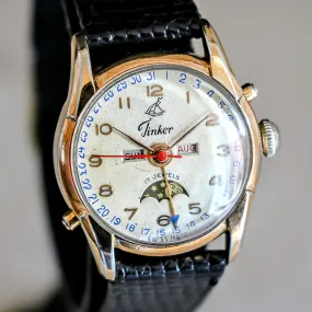 1940s TINKER Triple Calendar Moon Phase Wristwatch Cal. VALJOUX 89 Watch