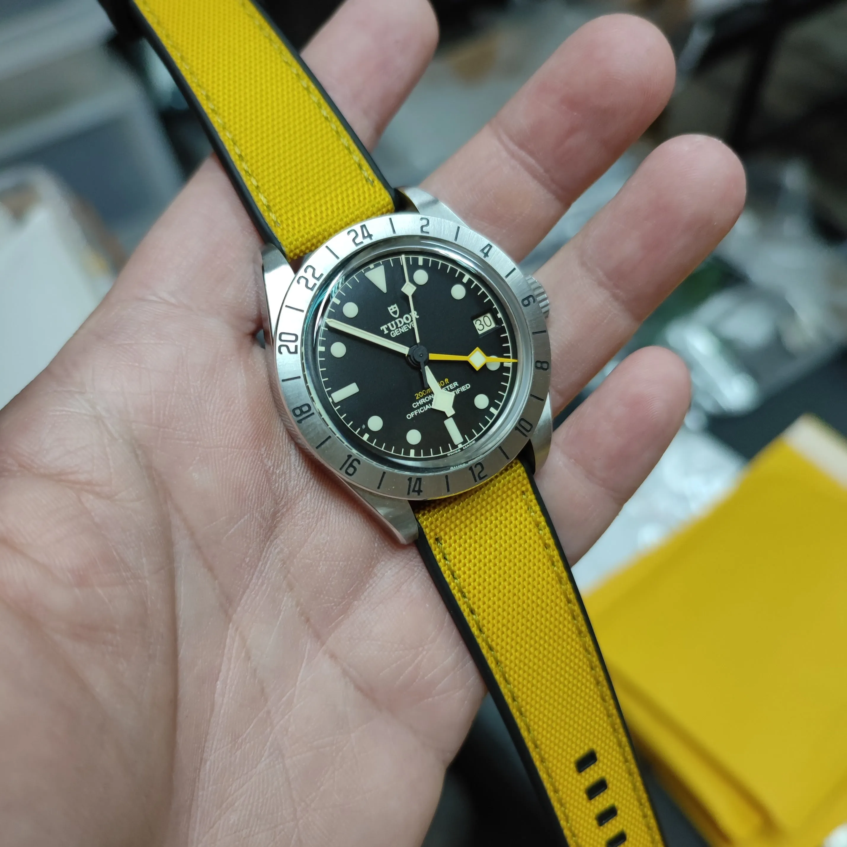 20mm, 22mm Hybrid Yellow Nylon FKM Rubber Watch Strap, Quick Release Spring Bars