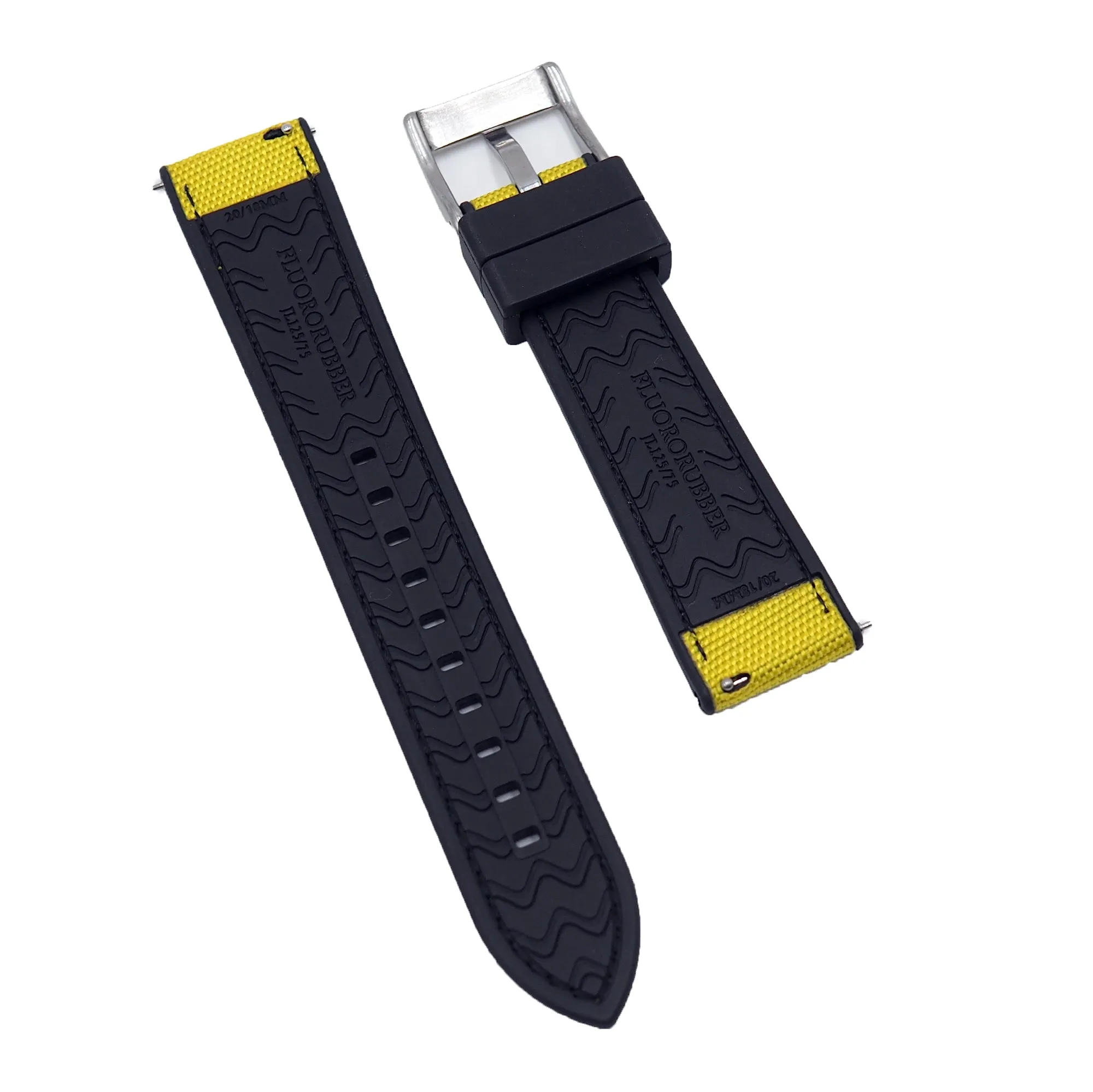 20mm, 22mm Hybrid Yellow Nylon FKM Rubber Watch Strap, Quick Release Spring Bars