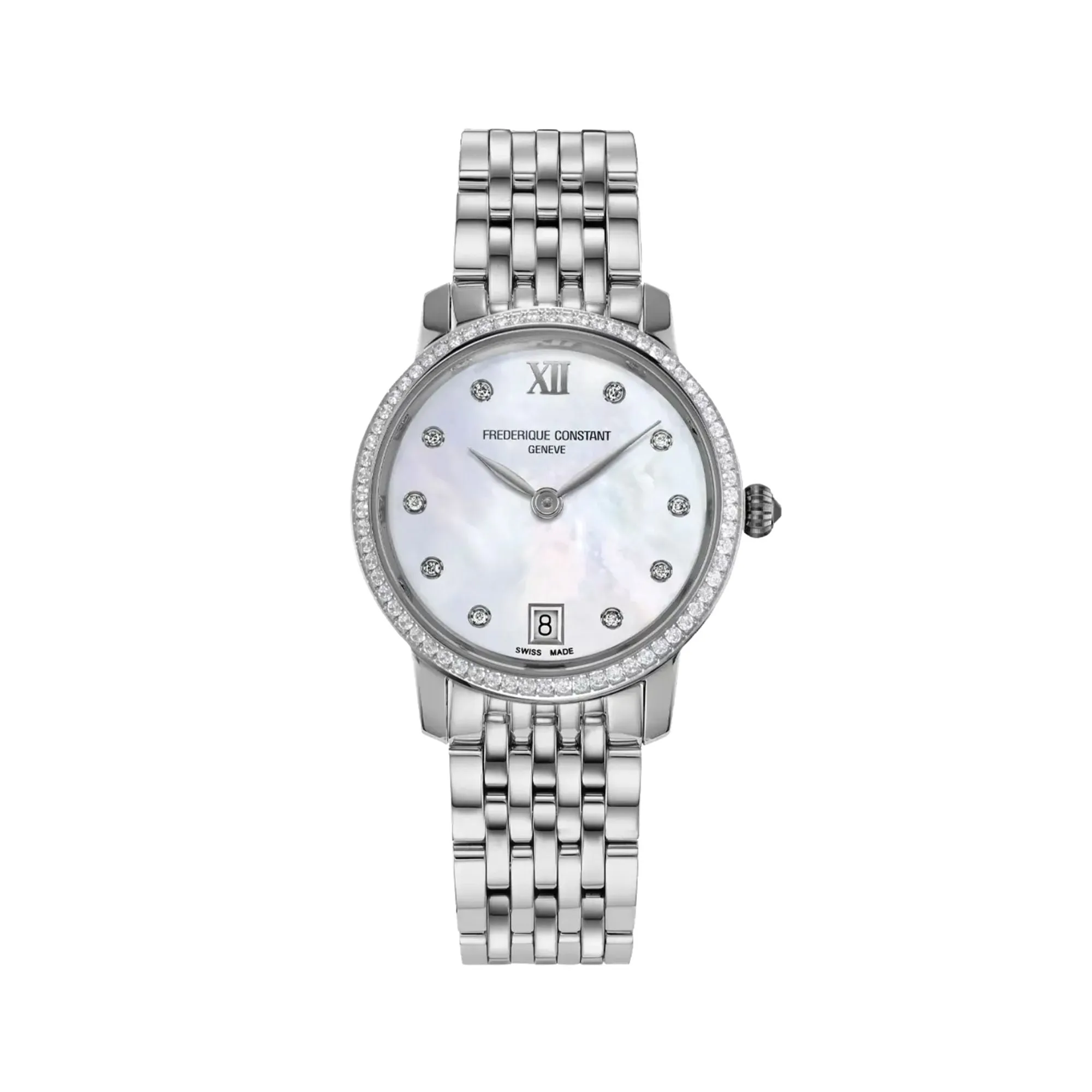 30MM FREDERIQUE CONSTANT CLASSICS SLIMLINE LADY'S QUARTZ WATCH WITH MOTHER-OF-PEARL DATE DIAL