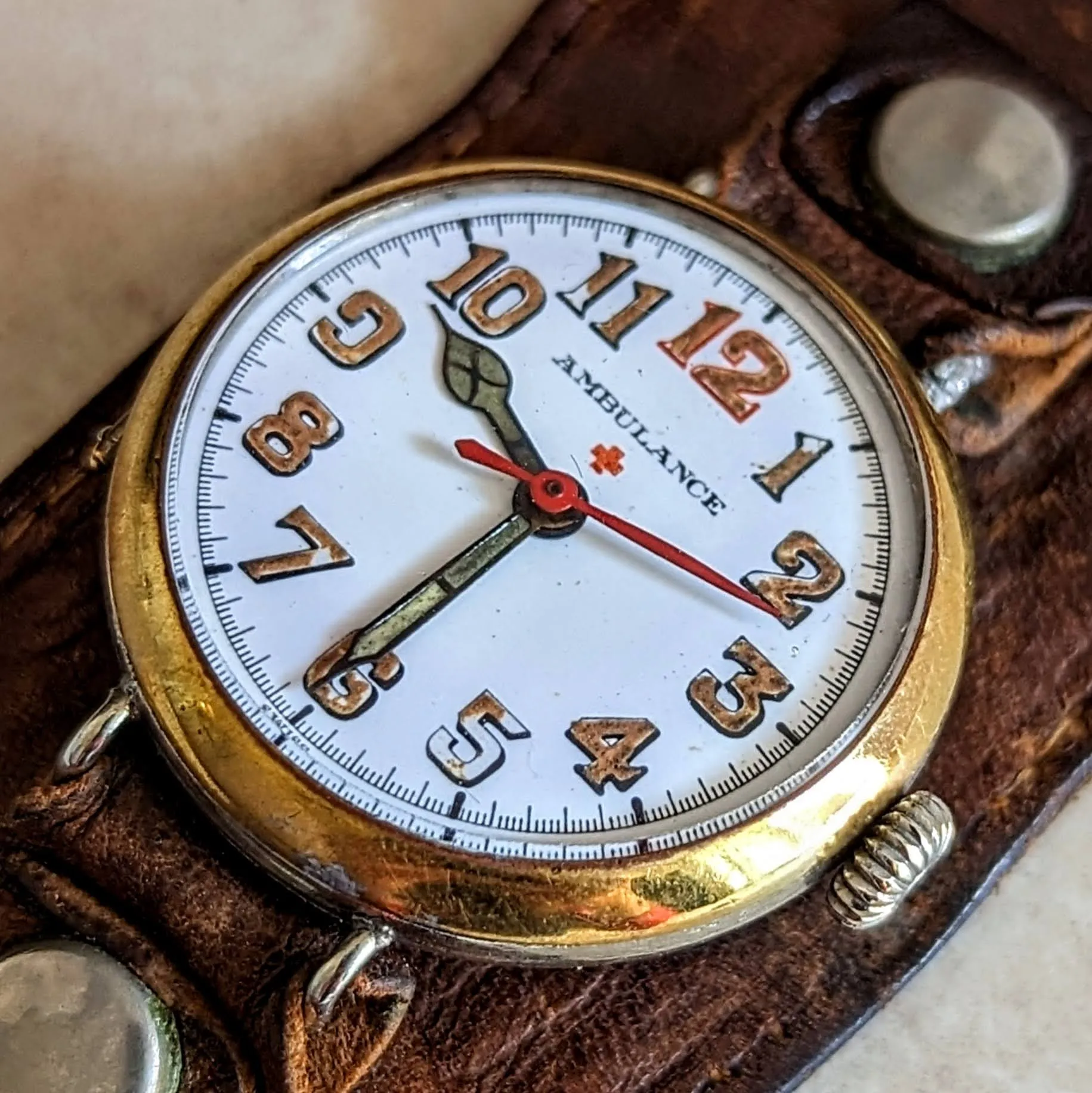 AMBULANCE Red Cross Trench Watch WWI Doctor’s Wristwatch by Marvin Watch Co.