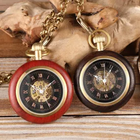 Antique Red Copper and Wood Mechanical Pocket Watch