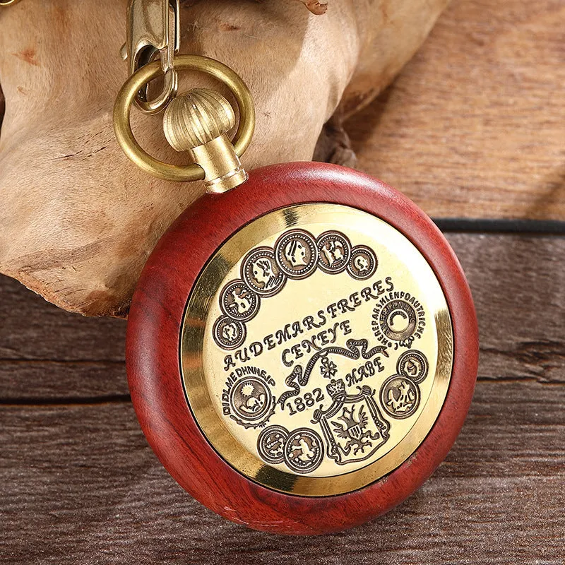Antique Red Copper and Wood Mechanical Pocket Watch