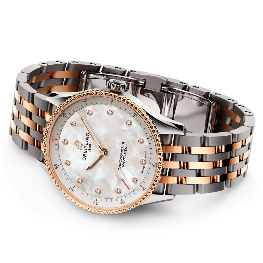Breitling Navitimer 32mm MOP Dial 18ct Rose Gold and Steel Quartz Ladies Watch U77320E61A1U1