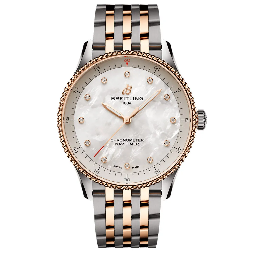 Breitling Navitimer 32mm MOP Dial 18ct Rose Gold and Steel Quartz Ladies Watch U77320E61A1U1