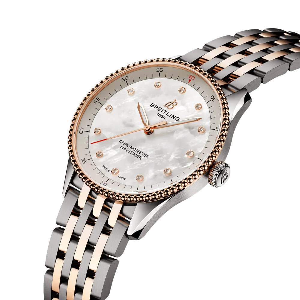 Breitling Navitimer 32mm MOP Dial 18ct Rose Gold and Steel Quartz Ladies Watch U77320E61A1U1