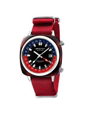 Briston Clubmaster GMT Traveler HMS Automatic Acetate Black Dial Red Nato Strap 42mm