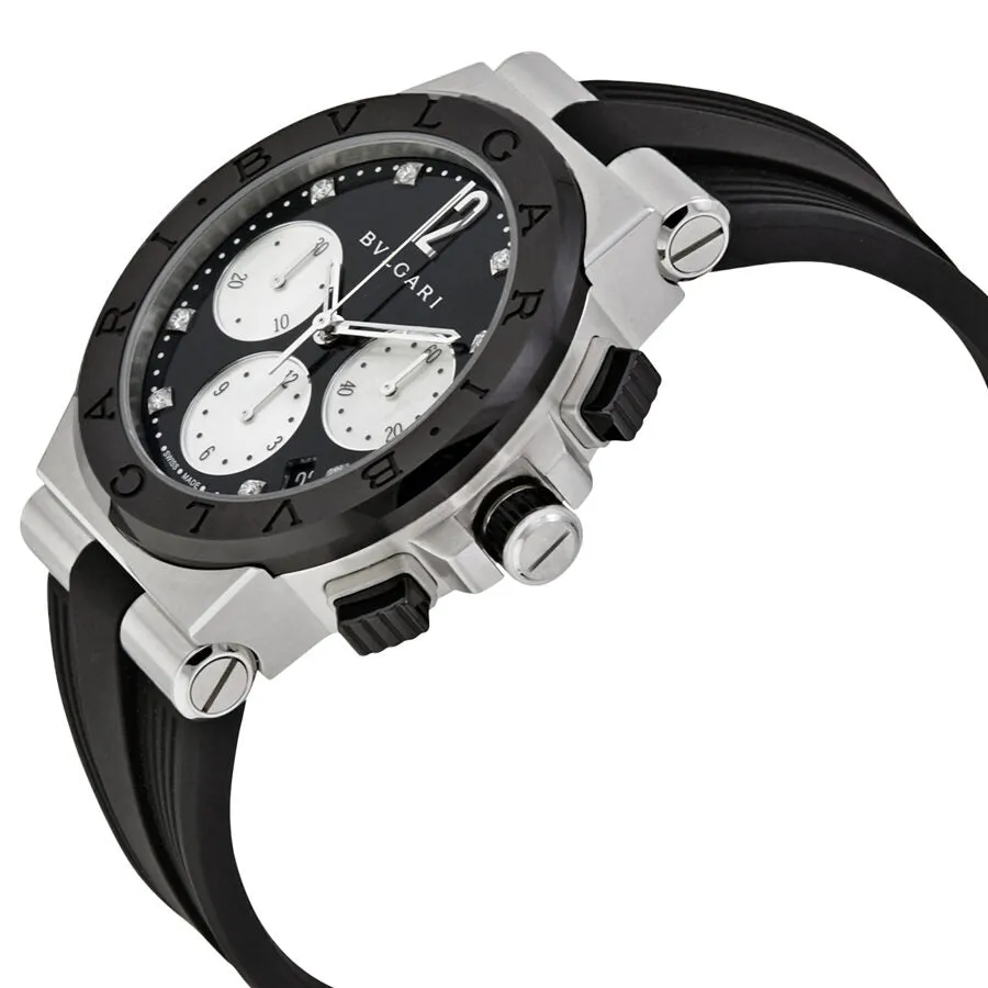 Bvlgari Diagono Black Lacquered Diamond Dial Chronograph Ladies Watch 102049