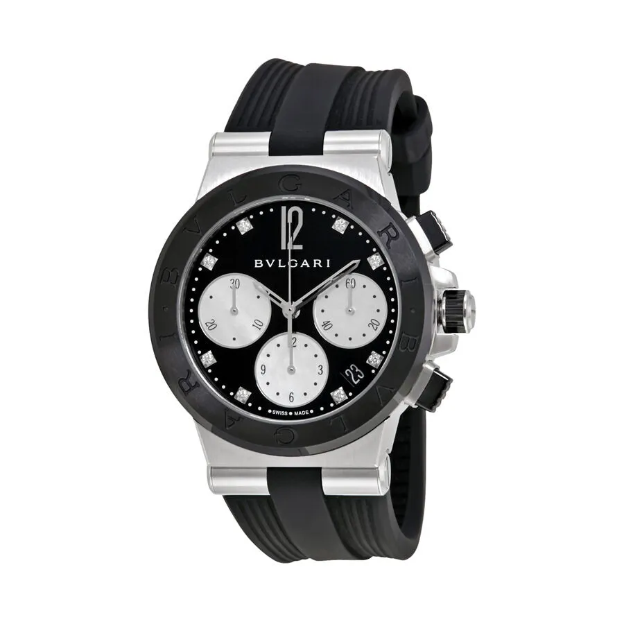 Bvlgari Diagono Black Lacquered Diamond Dial Chronograph Ladies Watch 102049