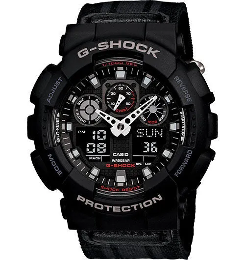 Casio G Shock Black Dial Nylon Strap Men's Watch GA100MC-1ACR