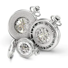 Charles Hubert Paris: Skeleton Case and Dial Chrome-Tone Brass Pocket Watch 3928