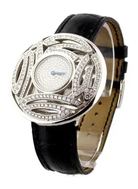 Chopard Lady's Round Boutique Diamond Dial Black Leather Strap Ladies Quartz Watch 137129-20