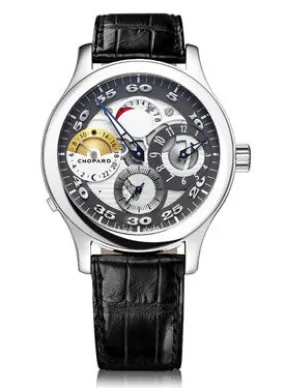 Chopard L.U.C Rregulator Semi Skeleton Dial Black Leather Men's Watch 168449-3001