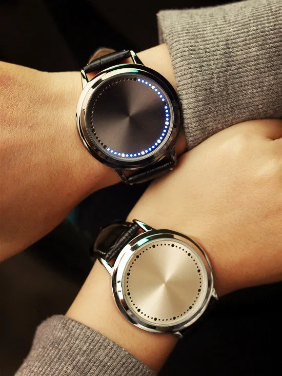 Creative Smart Touch Led Watch Genuine Leather Strap Mens Watches Top Brand Luxury Digital Watch Relogio Masculino