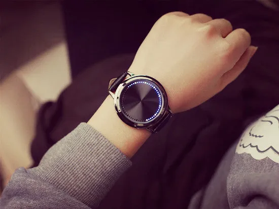 Creative Smart Touch Led Watch Genuine Leather Strap Mens Watches Top Brand Luxury Digital Watch Relogio Masculino