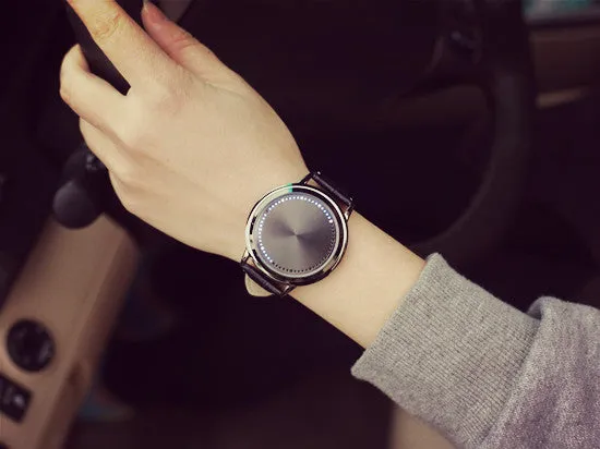 Creative Smart Touch Led Watch Genuine Leather Strap Mens Watches Top Brand Luxury Digital Watch Relogio Masculino