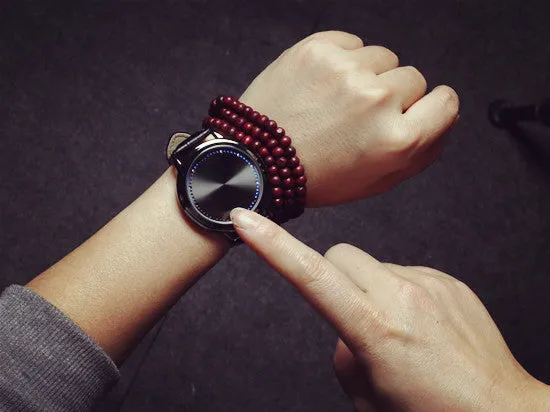 Creative Smart Touch Led Watch Genuine Leather Strap Mens Watches Top Brand Luxury Digital Watch Relogio Masculino