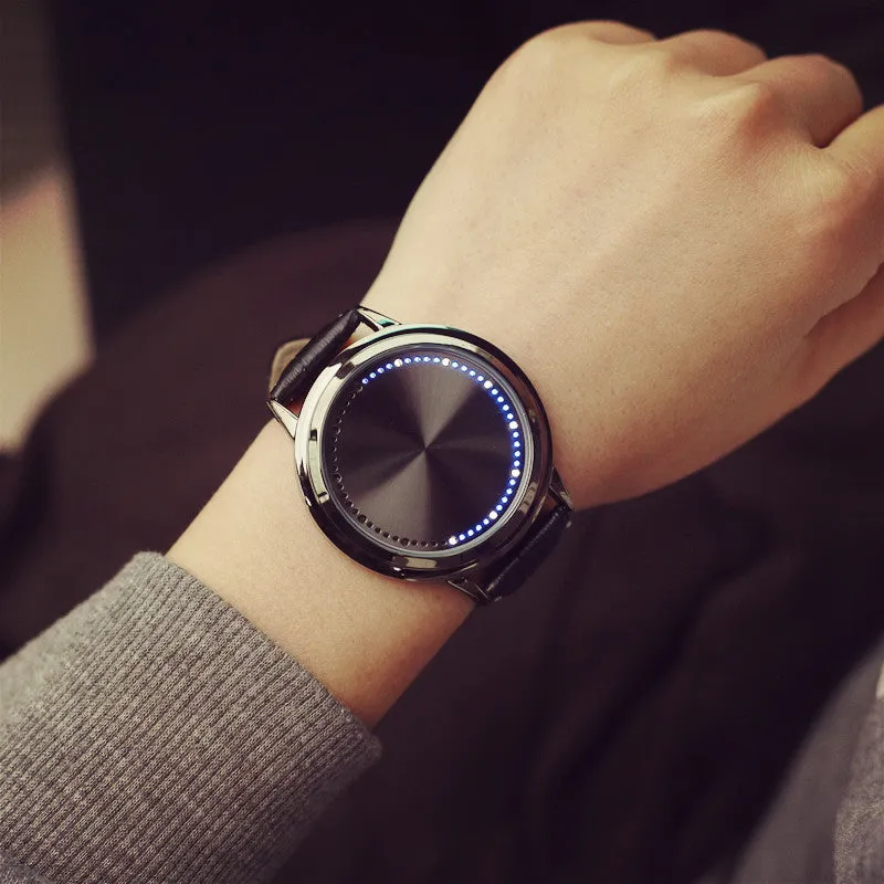Creative Smart Touch Led Watch Genuine Leather Strap Mens Watches Top Brand Luxury Digital Watch Relogio Masculino