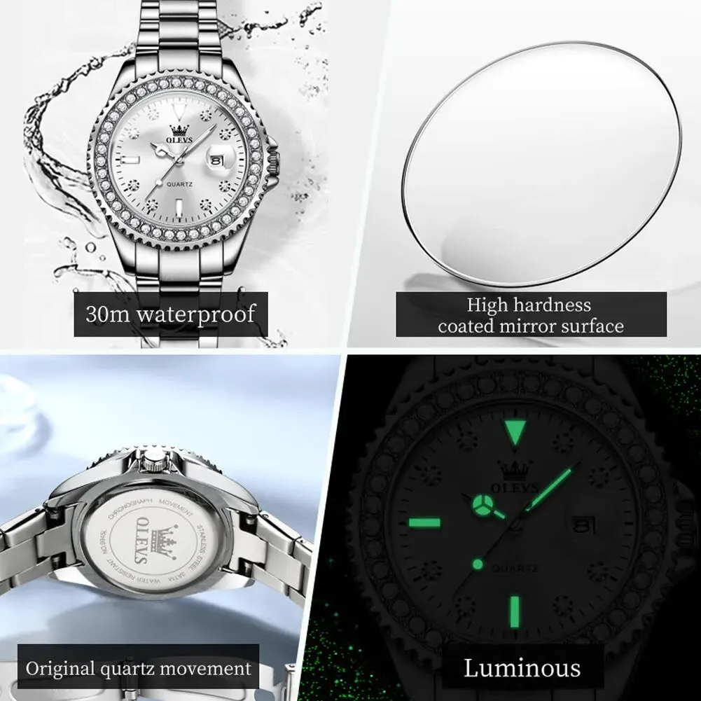 Diamond Dial Quartz Watch for Women: Fashionable and Elegant Stainless Steel Waterproof Ladies' Wristwatch