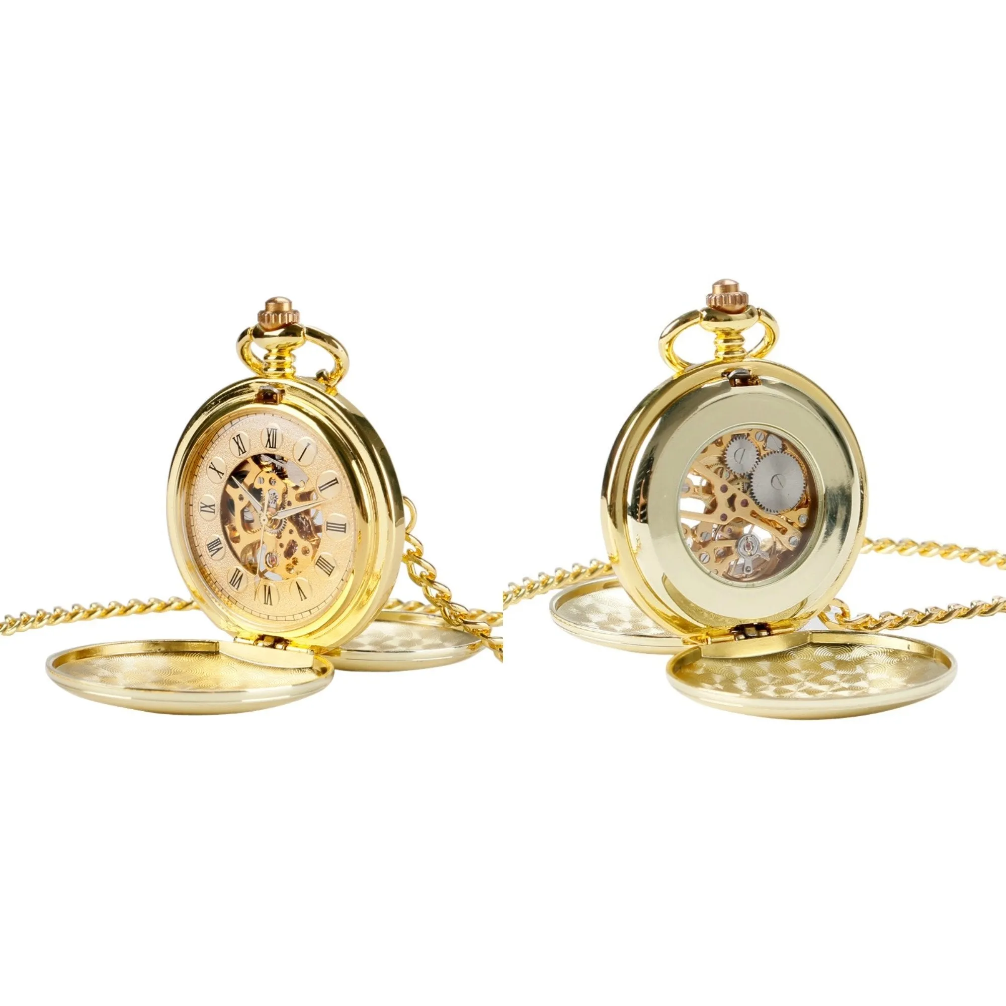 Double Opening Gold Mechanical Hand Wind Pocket Watch