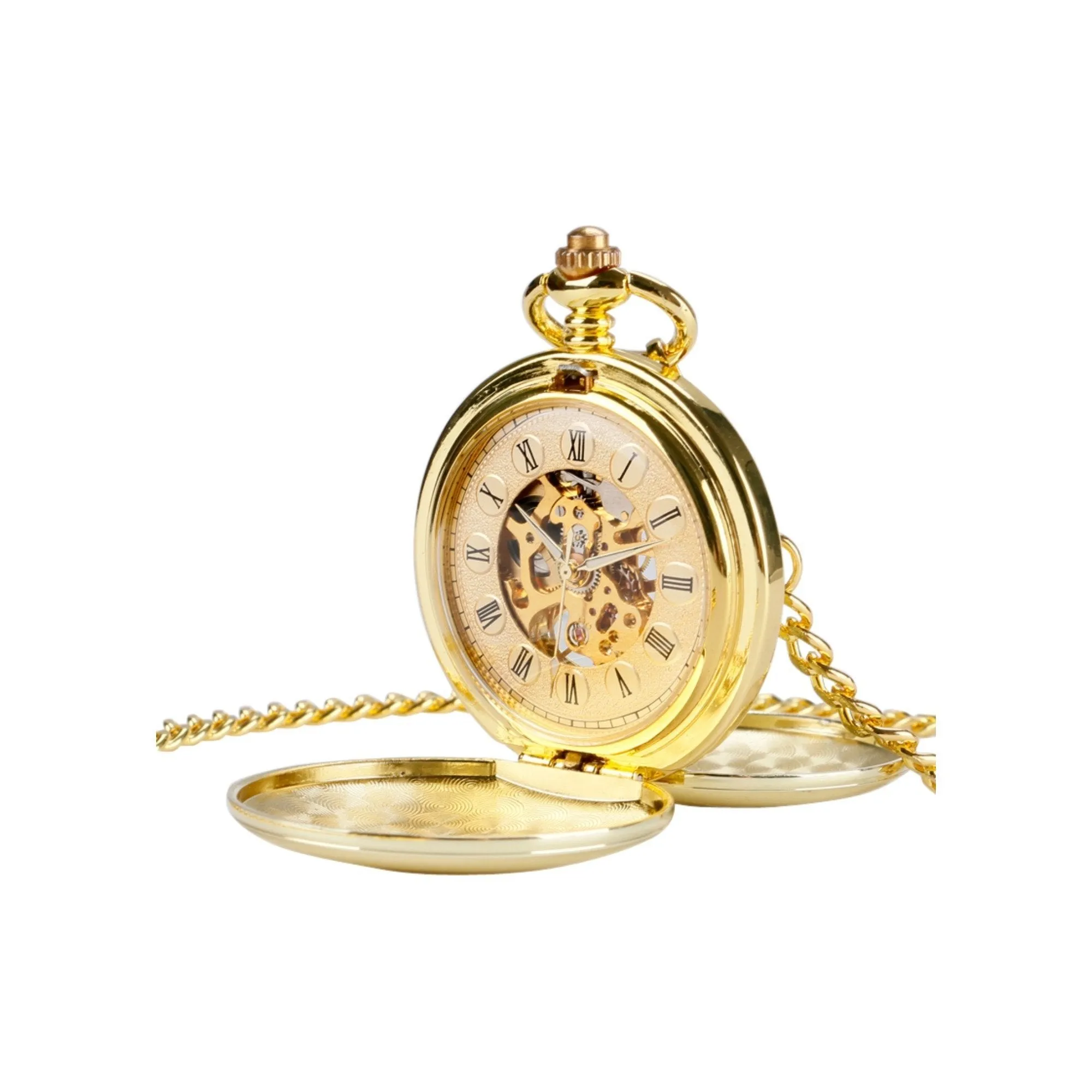 Double Opening Gold Mechanical Hand Wind Pocket Watch