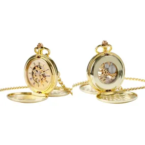 Double Opening Gold Mechanical Hand Wind Pocket Watch