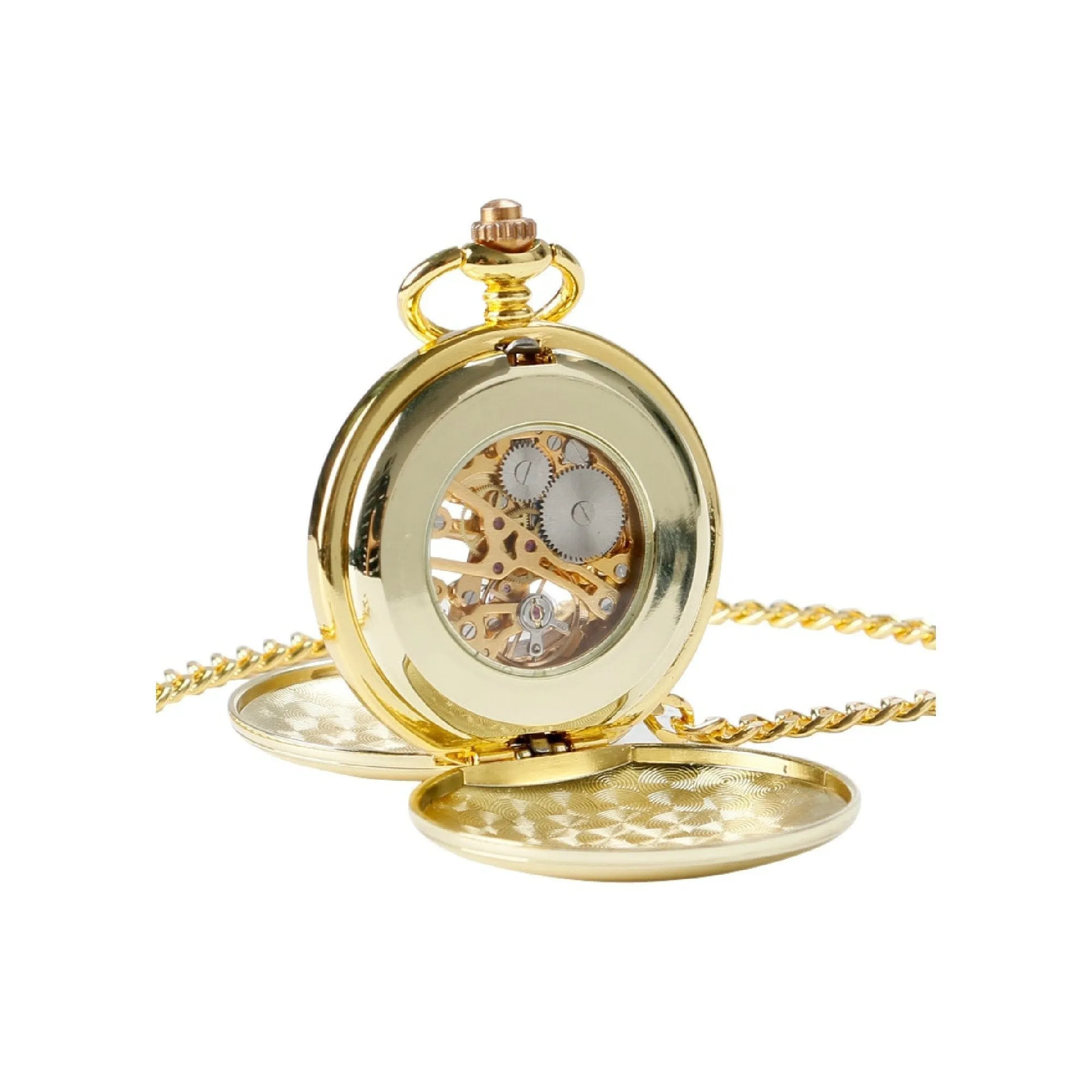 Double Opening Gold Mechanical Hand Wind Pocket Watch