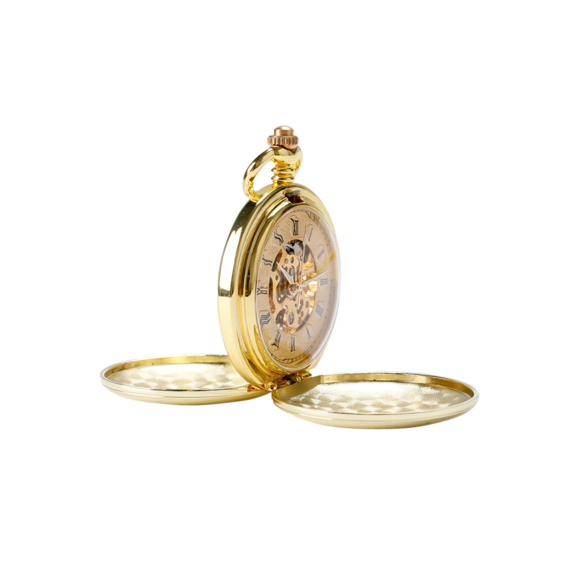 Double Opening Gold Mechanical Hand Wind Pocket Watch