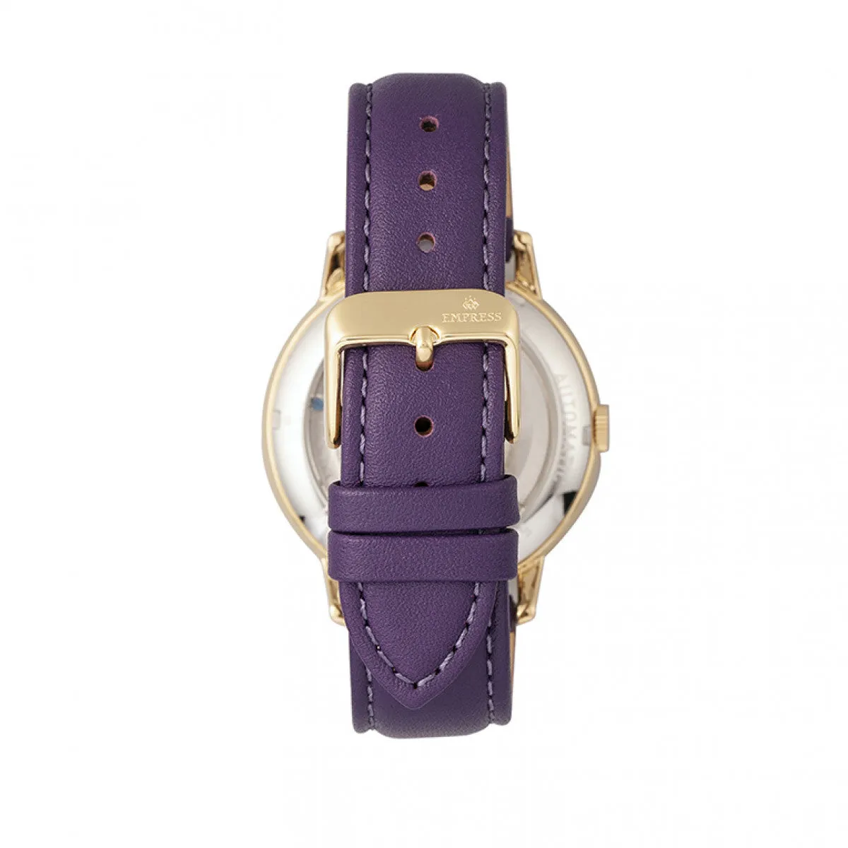 Empress Quinn Automatic MOP Semi-Skeleton Dial Leather-Band Watch - Purple