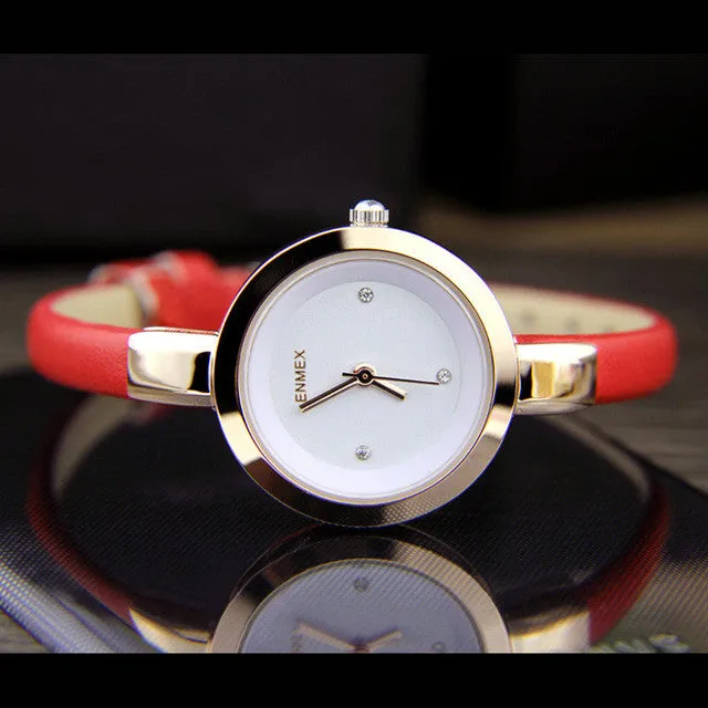Enmex women creative slim strap wristwatch