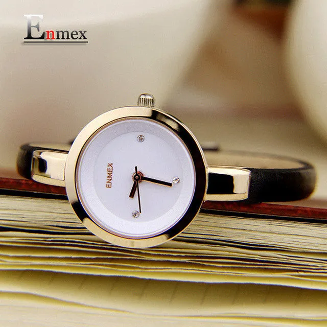 Enmex women creative slim strap wristwatch