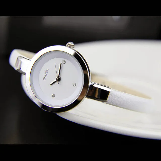 Enmex women creative slim strap wristwatch