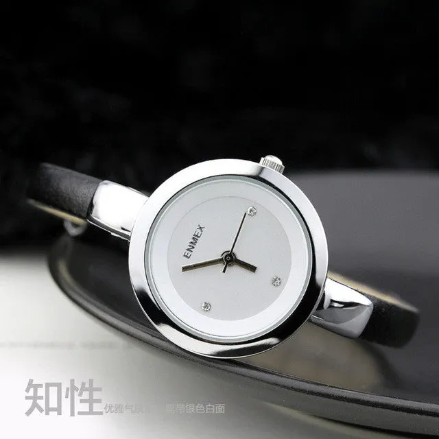 Enmex women creative slim strap wristwatch
