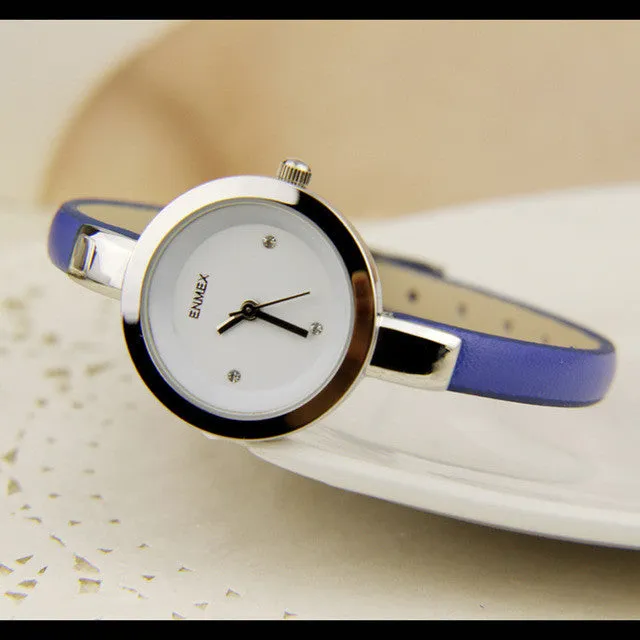 Enmex women creative slim strap wristwatch