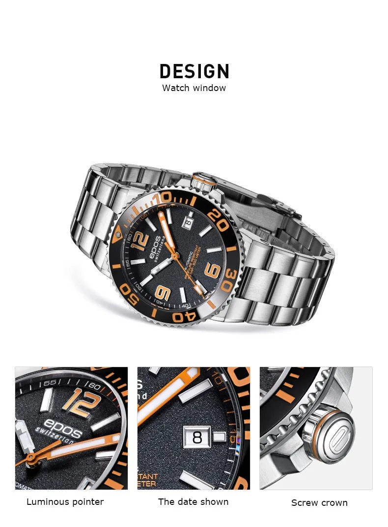 EPOS Men Watch Luxury Business Quartz Watches Stainless Stain Strap Sport Chronograph Men&#39;s Wristwatch Waterproof Luminous