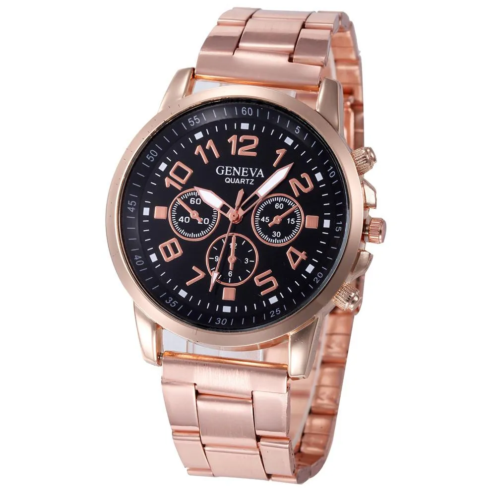 Gold Color Stainless Steel Band Sport Quartz Wrist Analog Watch