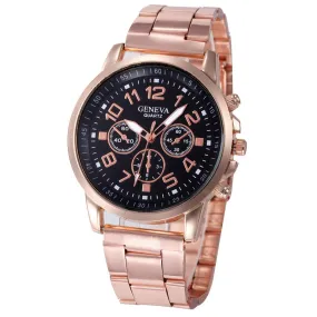 Gold Color Stainless Steel Band Sport Quartz Wrist Analog Watch