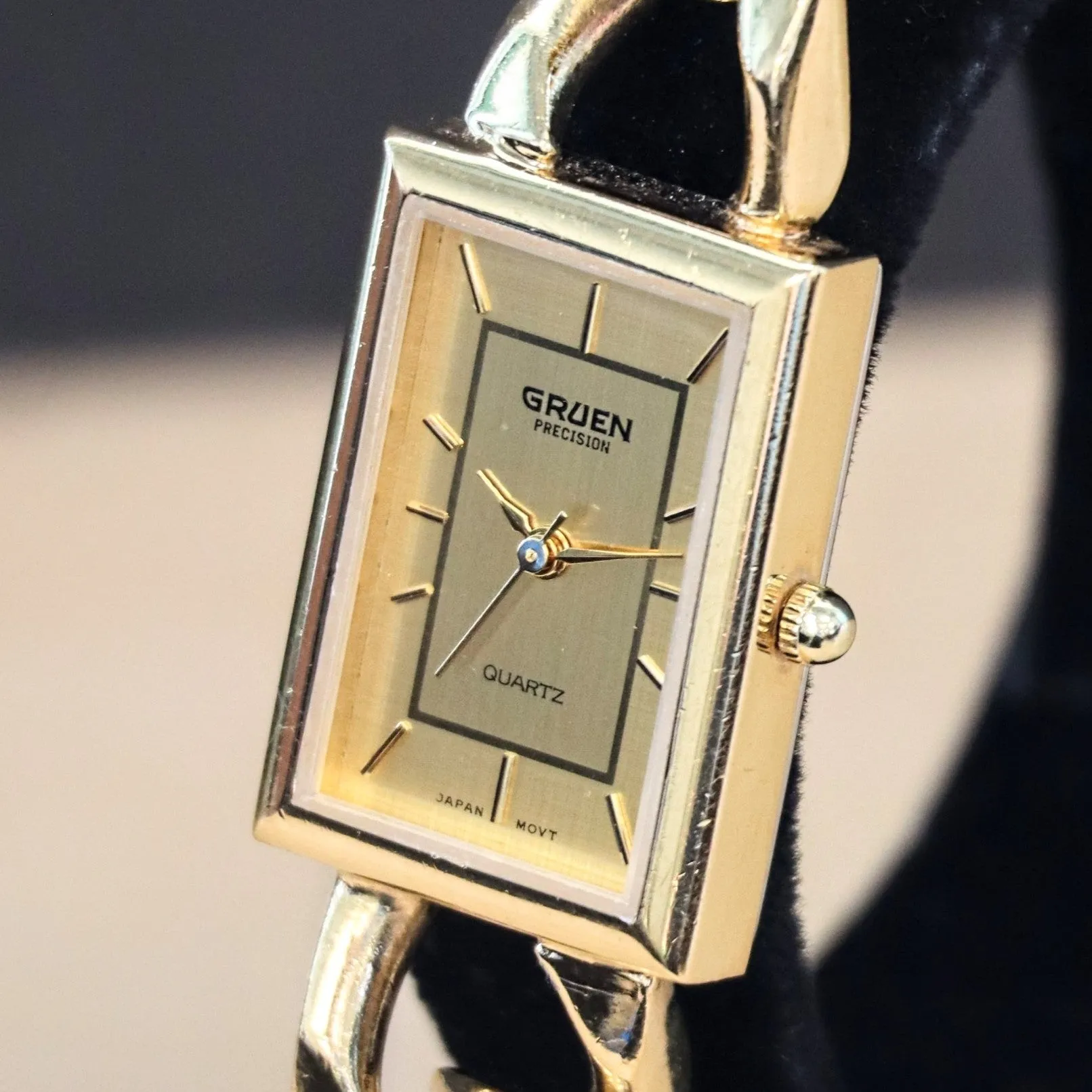 GRUEN Precision Quartz Ladies Watch Gold Plated Link Chain Bracelet Wristwatch