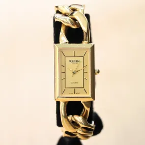 GRUEN Precision Quartz Ladies Watch Gold Plated Link Chain Bracelet Wristwatch